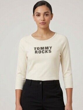 Tommy Hilfiger Cream Long Sleeve Fitted T-Shirt